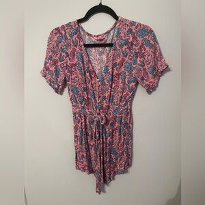 Simply Southern Pink and Teal Seahorse Short Sleeve Romper